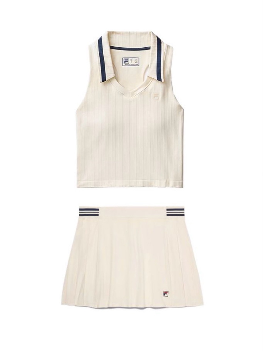 Fila Women’s White Sleeveless Tennis Top and Skort with Navy Trim